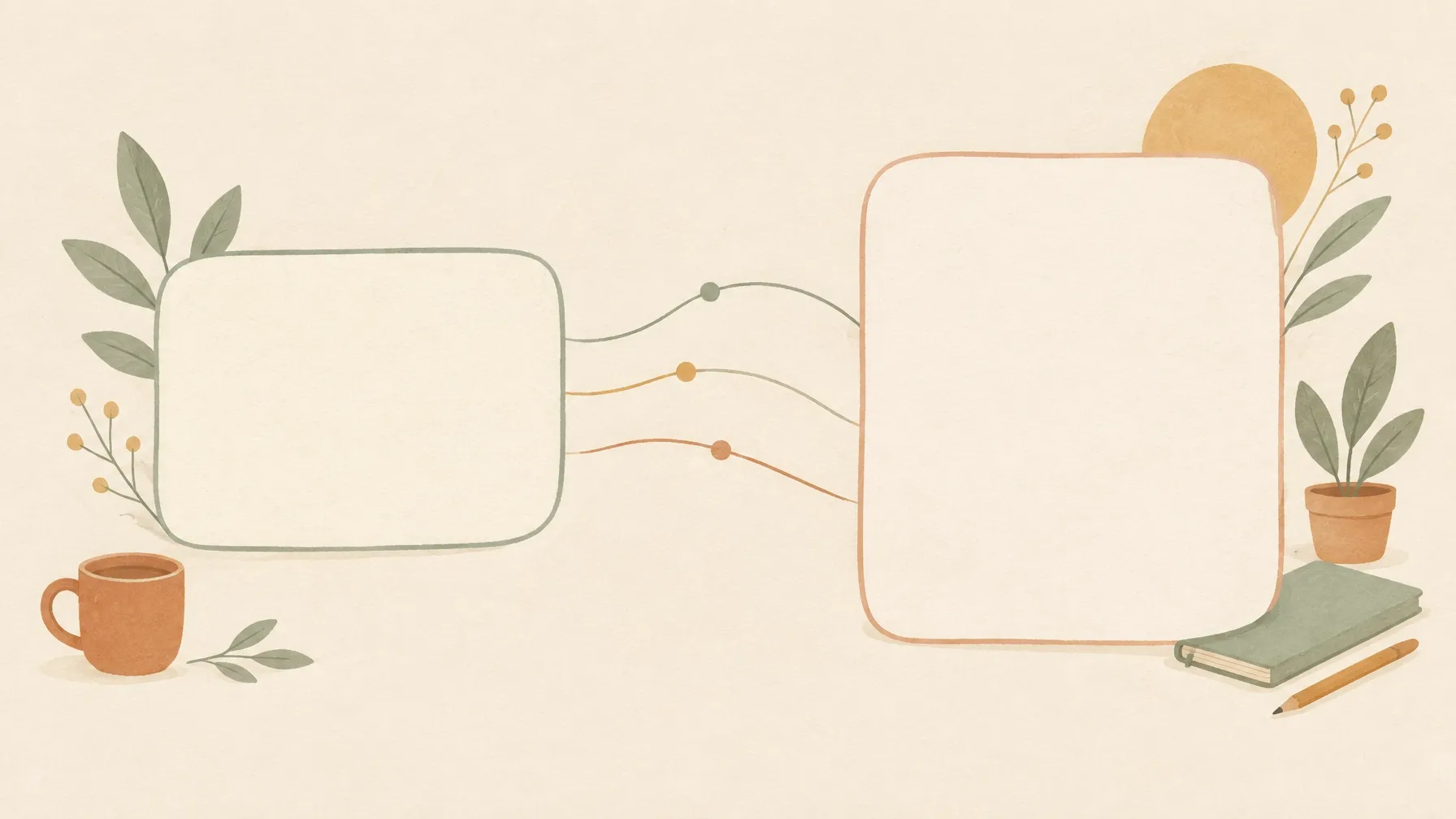 An abstract AI search summary and an independent creator page connected by delicate lines