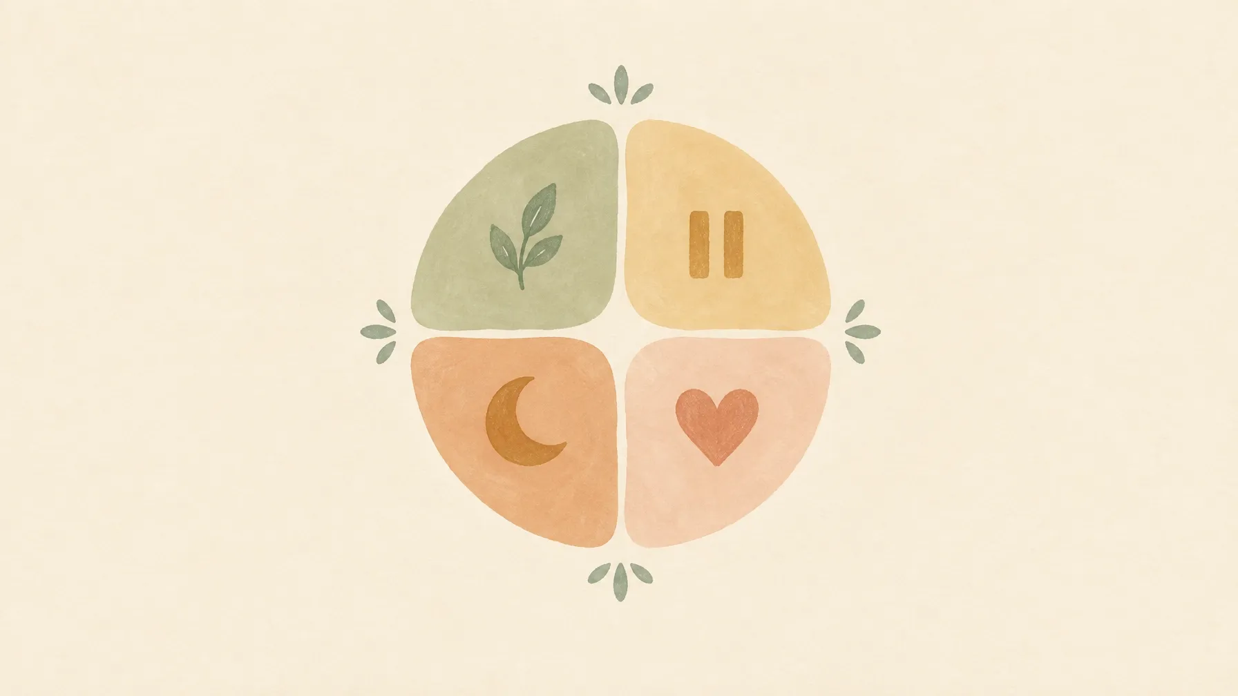 Calm circular weekly rhythm with focus, pause, rest, and wellbeing symbols