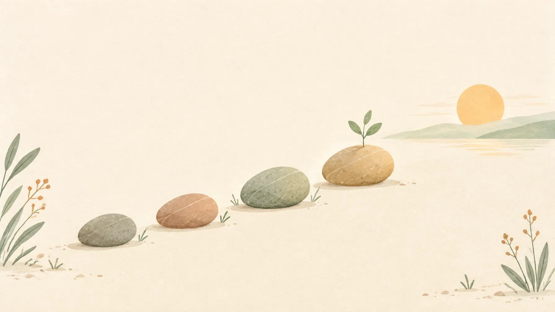 Illustration of gentle progress, helpful content, and steady momentum in affiliate learning